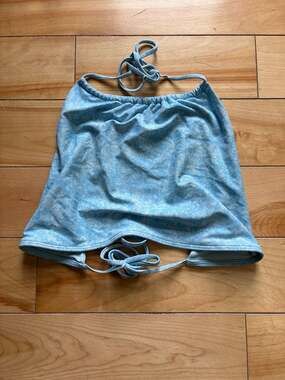 Aerie Blue Acid Wash Tie-Back Halter Bikini Top